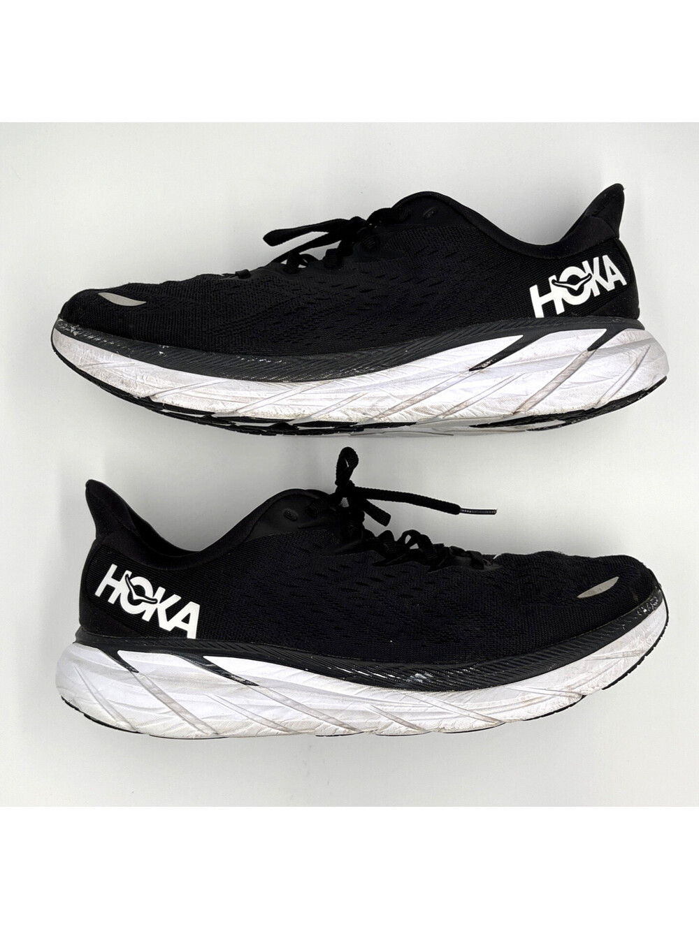 HOKA Clifton 8 BWHT 1121374 Black White Running Shoes Men's Size 12.5